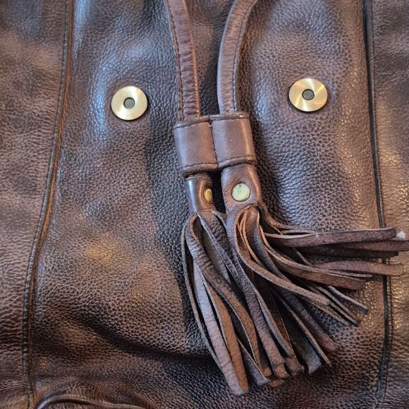 Sirimiri Leather Brown Backpack Distressed BOHO Look Tassels Cotton Lining Nwt main image 2
